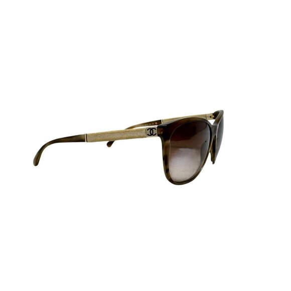 CHANEL Cat Eye Sunglasses Tan Tortoise Gold Denim 5185 C.1108/3B 55-18 135 - Picture 1 of 13